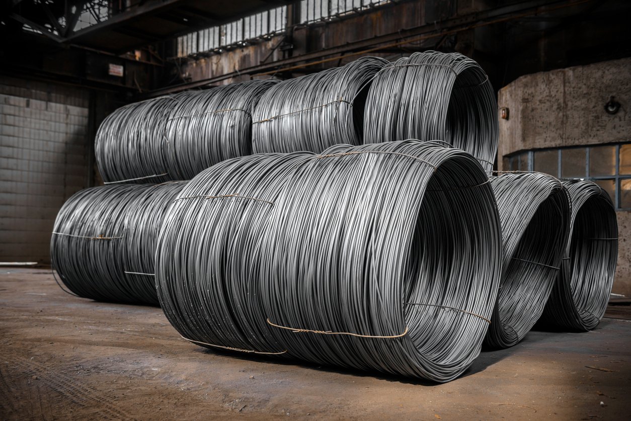 Large coil of Aluminum wire closeup photo